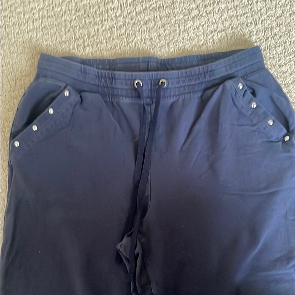 Karen Scott Navy Blue Capri Sweatpants Cotton Stretch M - Picture 4 of 9